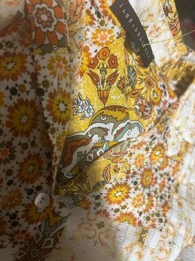 Jane and Delancey Yellow, Orange, Green Floral Button-Down Shirt